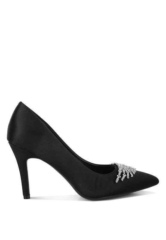 Rhodolia Diamante Brooch Detail Satin Pumps ae360763-5d24-4aa5-a183-48b2741b64b3