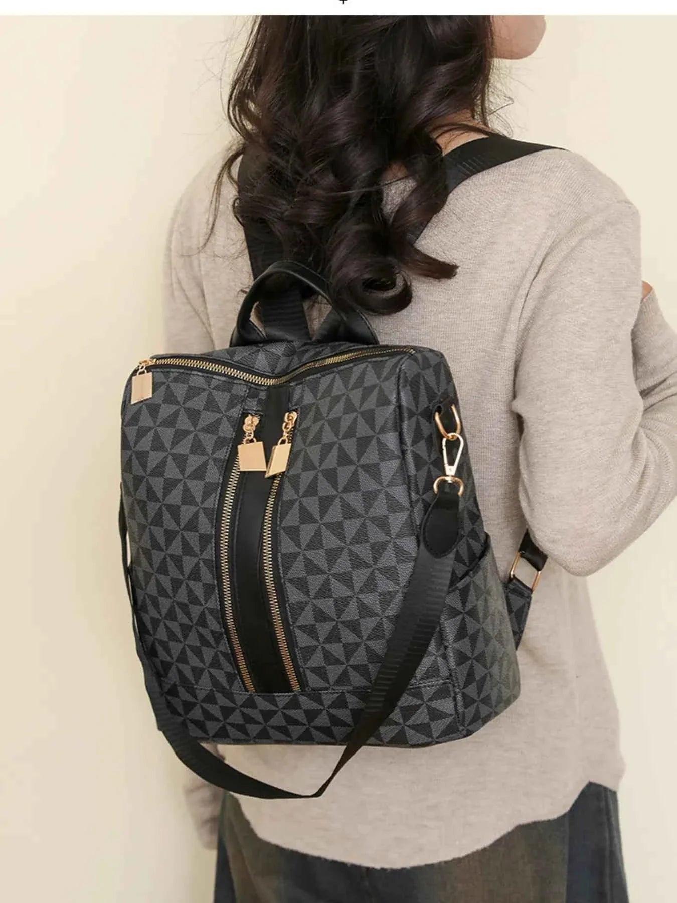 Geometric Pattern Backpack Bag Black One Size ae3999e4af13435d83ba459786c9ed92-Max-Origin