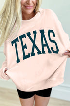 Apricot Pink TEXAS Letter Printed Mock Neck Baggy Sweatshirt ae3c113c08535e93