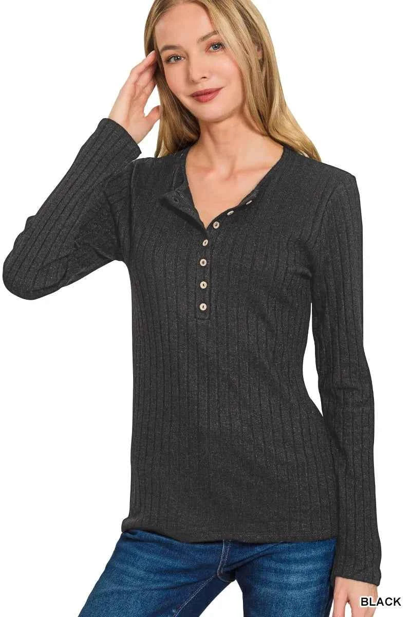 Zenana Ribbed Long Sleeve Half Button Top ae442edda6fd4bd0bc53ba04d9eb6b6c-Max-Origin