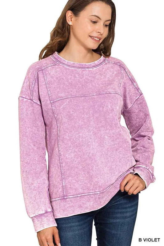 Acid Wash French Terry Exposed-Seam Pullover B VIOLET ae452639ac0d4688836c71afb2280935-Max-Origin