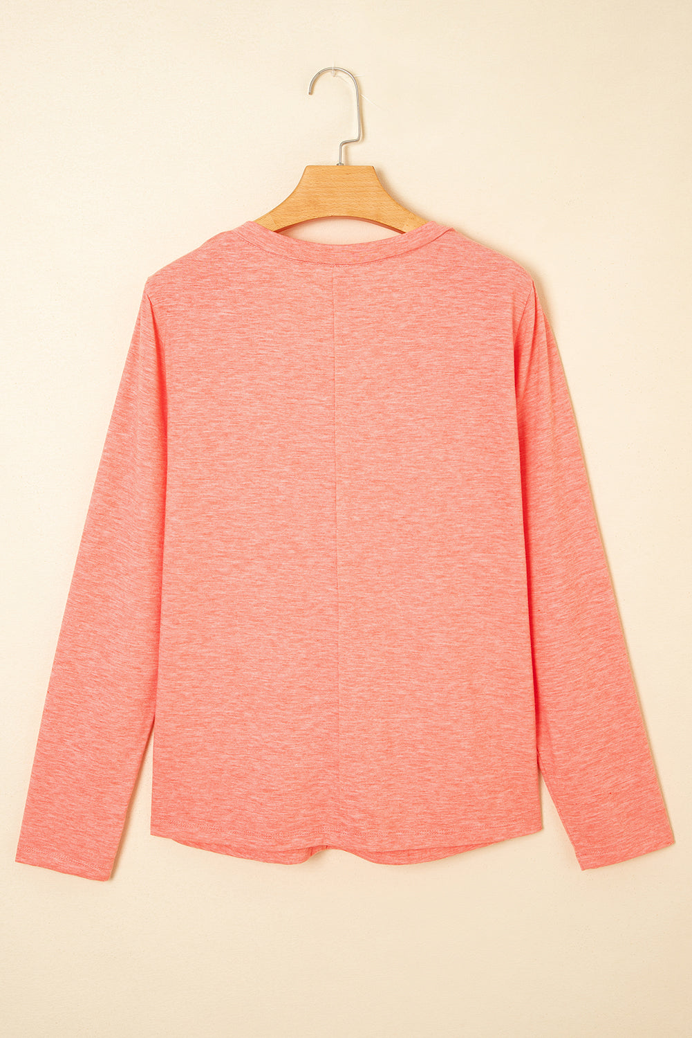 Fresh Salmon Floral Patched V Neck Long Sleeve Top ae46e97b217aa911