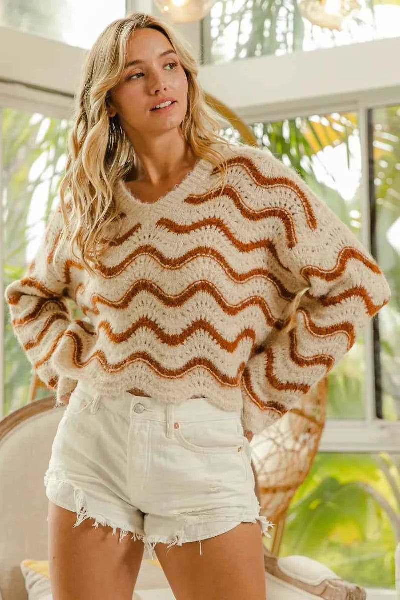 BiBi Wavy Stripes V-Neck Cropped Sweater ae49108fcc404da1ab9011ff59463677-Max-Origin