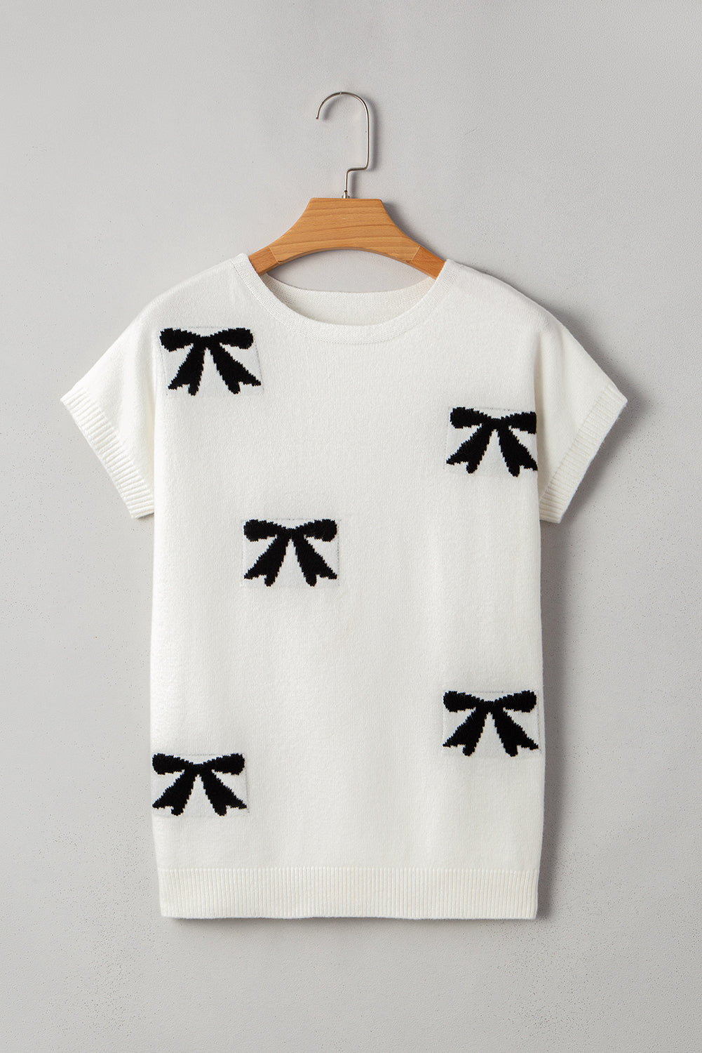 Black Bow Pattern Short Sleeve Knit Top ae4d9075023c3c8c