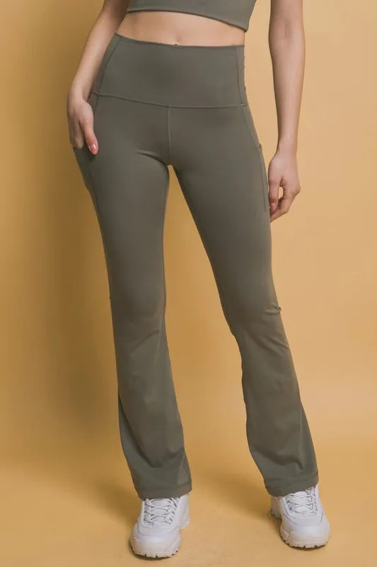 Love Tree High Waist Flare Active Leggings with Side Pockets Moss ae58970b-f650-47f2-ab69-62faff710528-Max