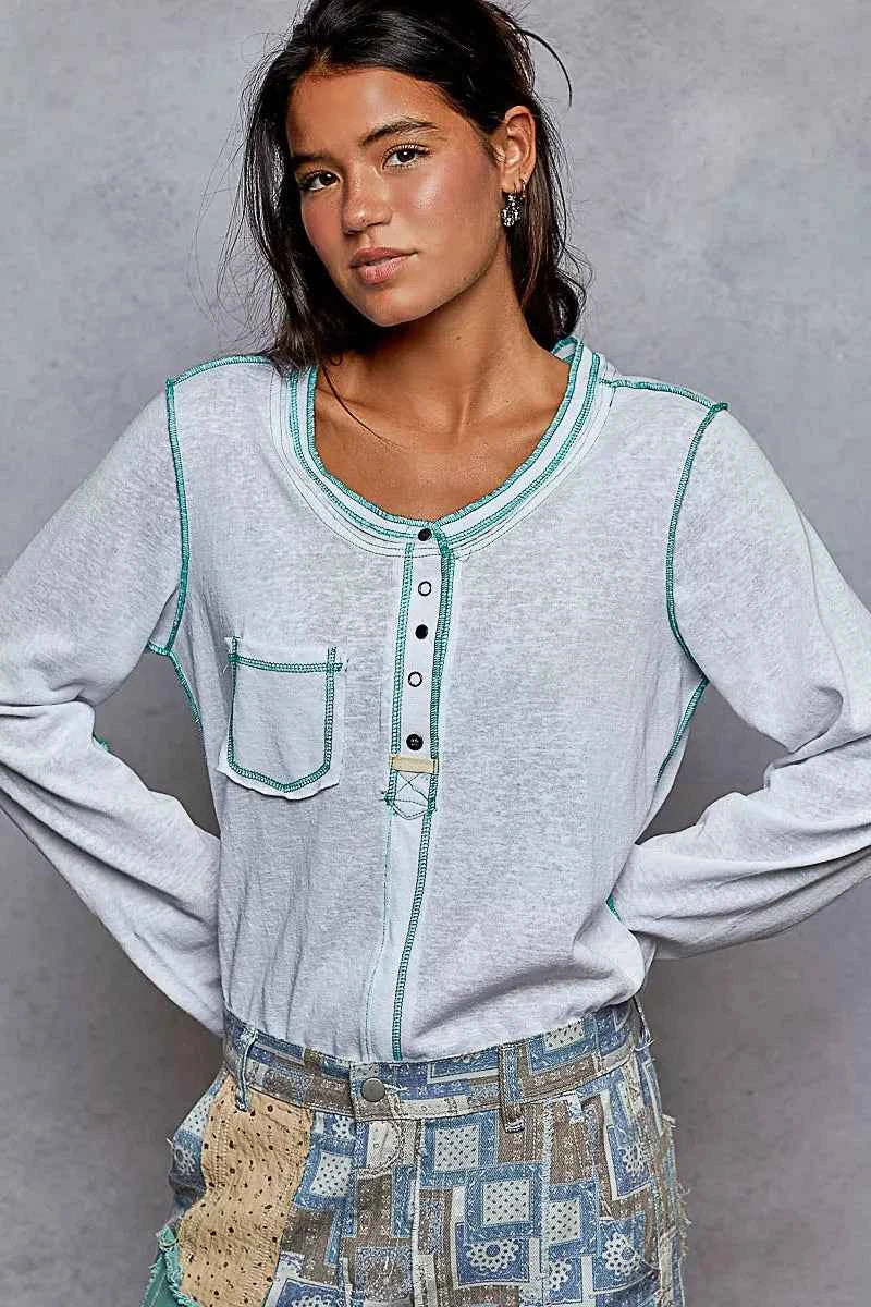 POL Round Neck Long Sleeve Top with Contrast Stitching OFF WHITE ae5f5a13-2d93-4eed-9e04-a2bf77239113-Max-Origin
