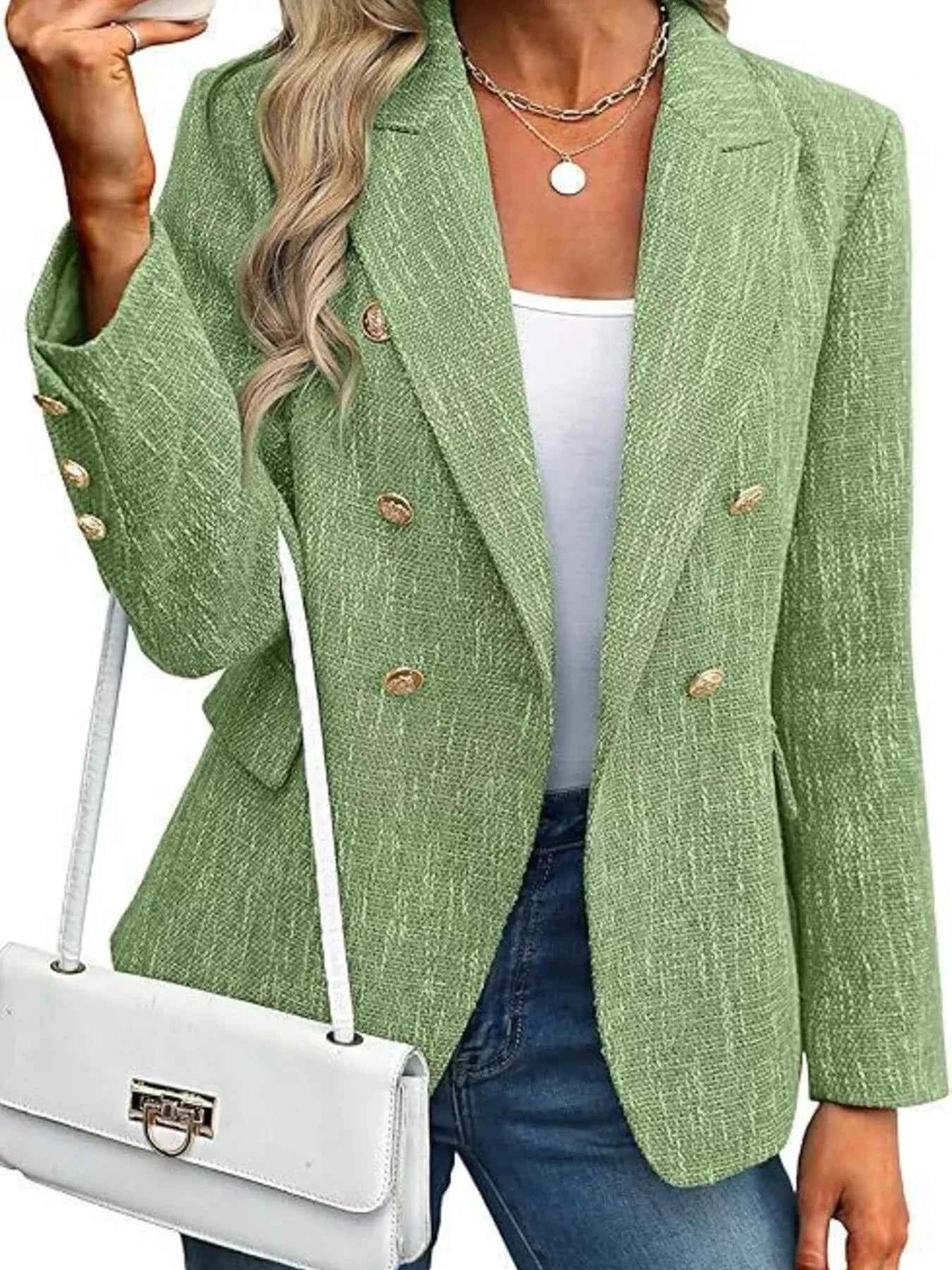 Double-Breasted Lapel Collar Blazer Green ae684a5a656c45f4ac8116ceecf37f68-Max-Origin