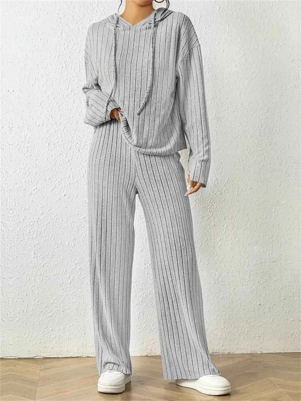 Ribbed Drawstring Hoodie and Pants Set Light Gray ae68fd9d-611c-46a2-870a-401953d353d5-Max-Origin