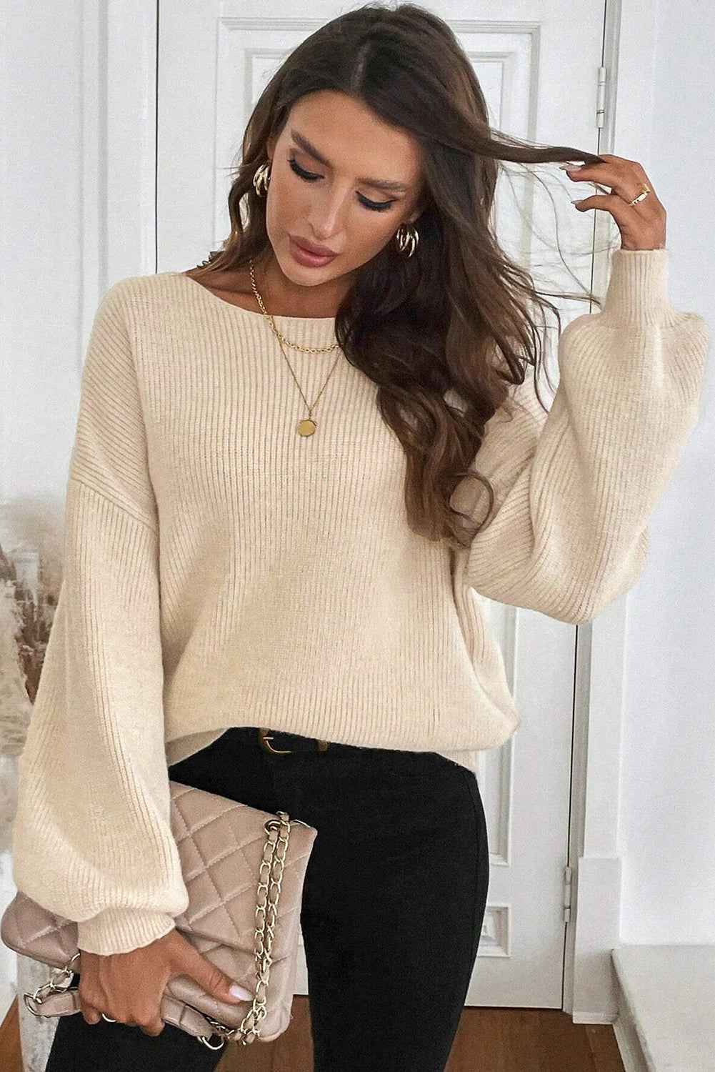 Red Dahlia Ribbed Knit Ribbon Knot Backless Drop Shoulder Sweater ae69eaa6b3dae5cd