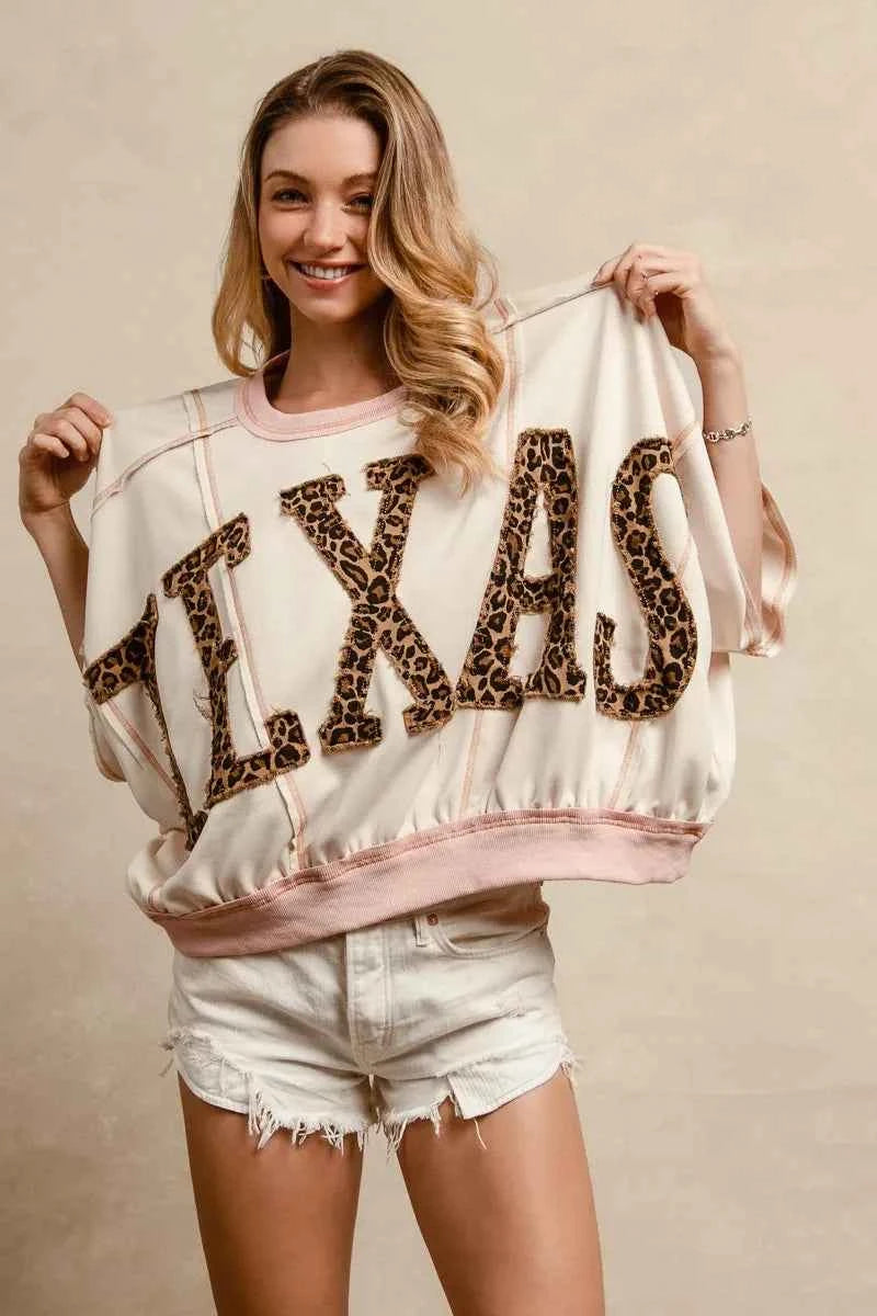BiBi Leopard Print Texas Patchwork Overlock Stitch Top ae6b8c8190ab40b896e4d80c103ff098-Max-Origin