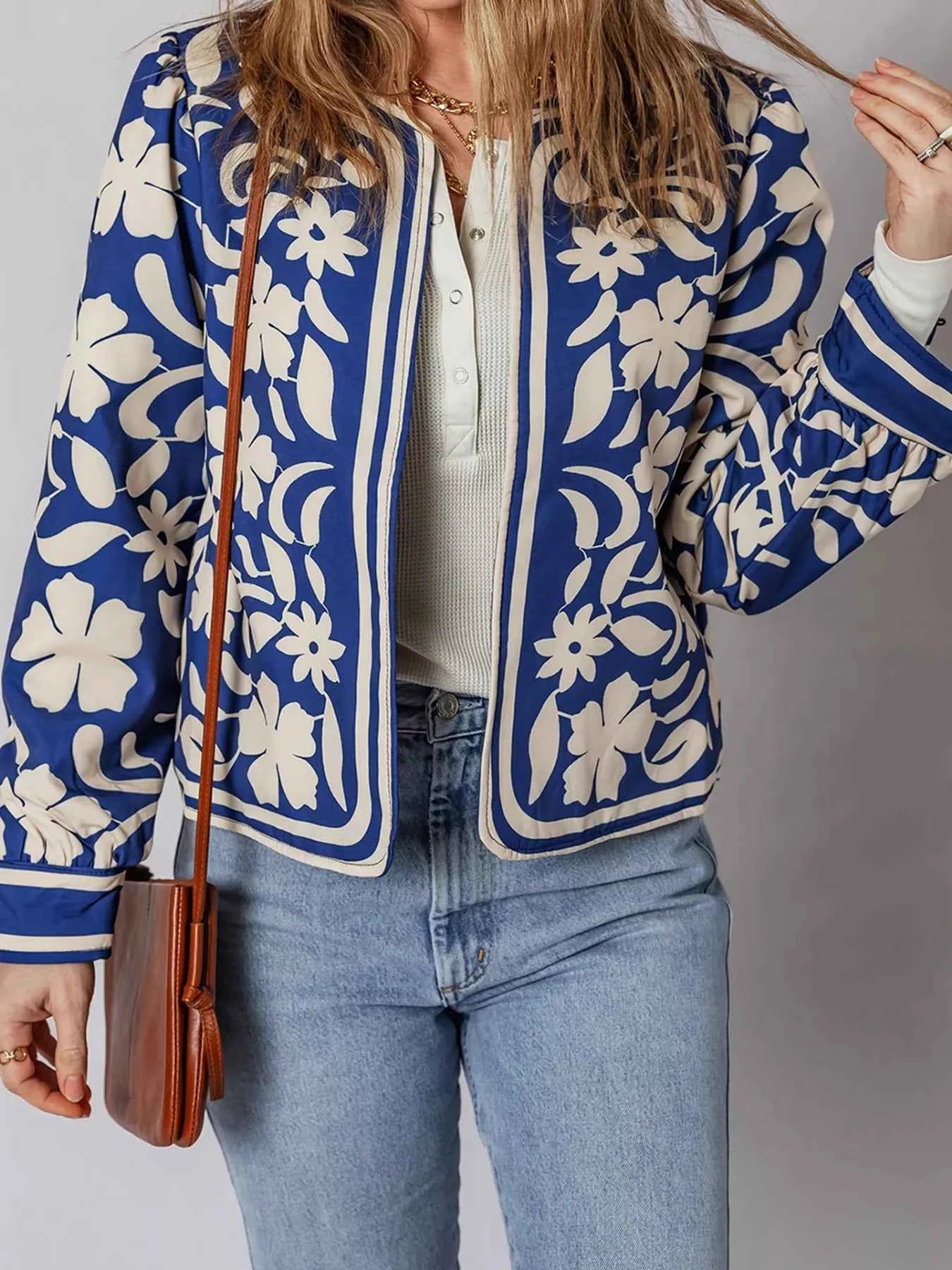 Flower Print Open Front Buttoned Cuffs Elegant Jacket ae6bfd8d55bd4539ac0a2fff2f7d9217-Max-Origin