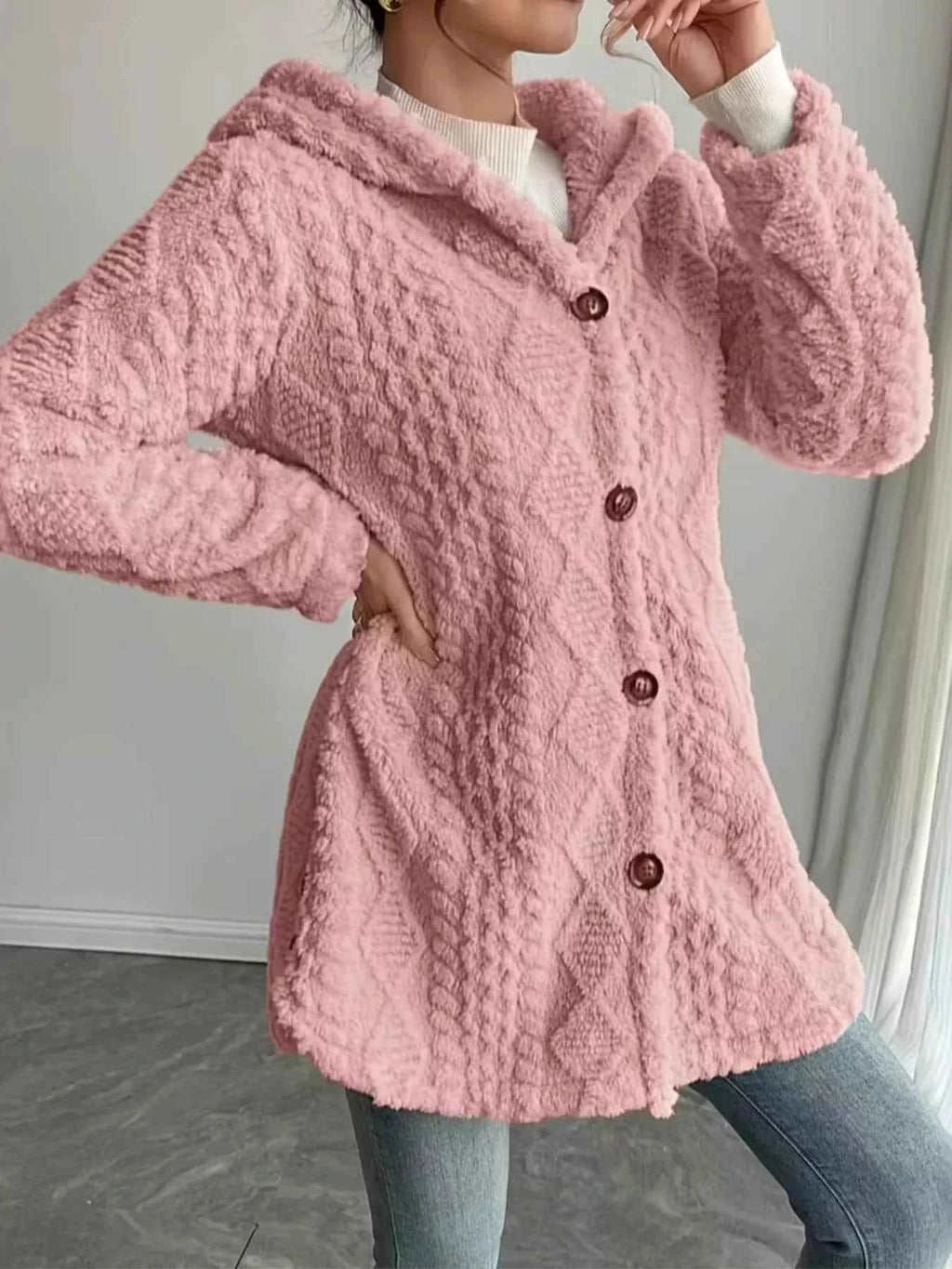 Cozy Textured Button-Front Hooded Outerwear ae6c20a331054d1a82e0b9d56a1be8fb-Max-Origin
