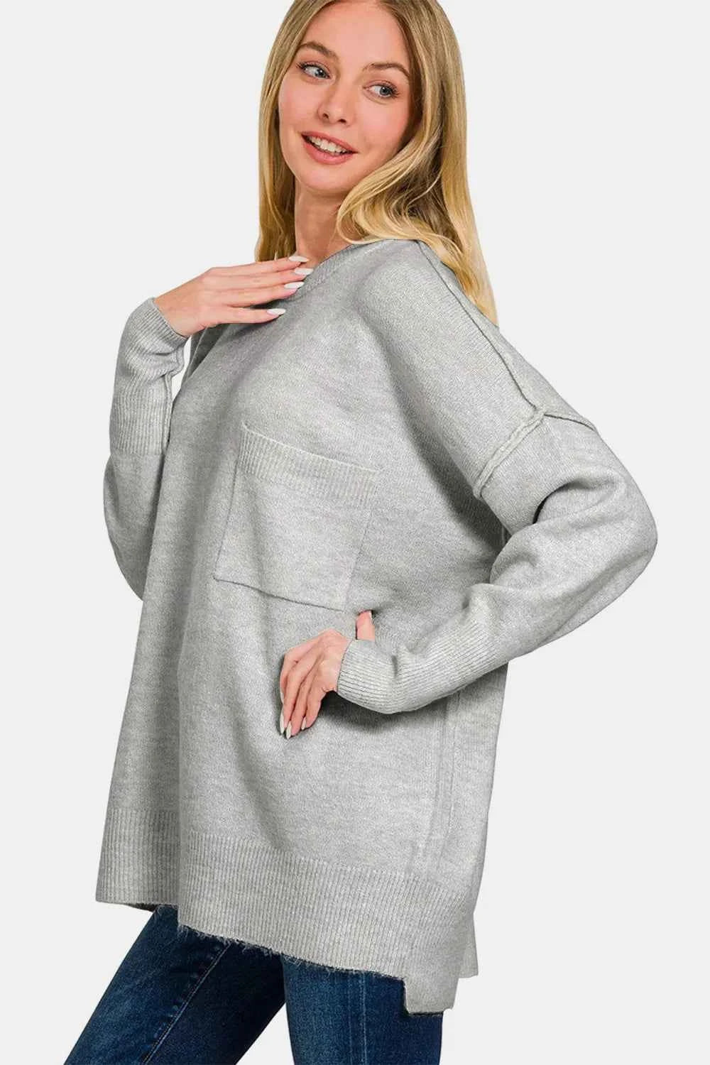 Zenana High-Low Hem Drop Shoulder Sweater ae78388e-3bae-4ee3-a3a0-3da16c1f863a-Max