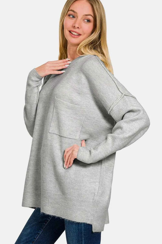 High-Low Hem Drop Shoulder Sweater ae78388e-3bae-4ee3-a3a0-3da16c1f863a-Max