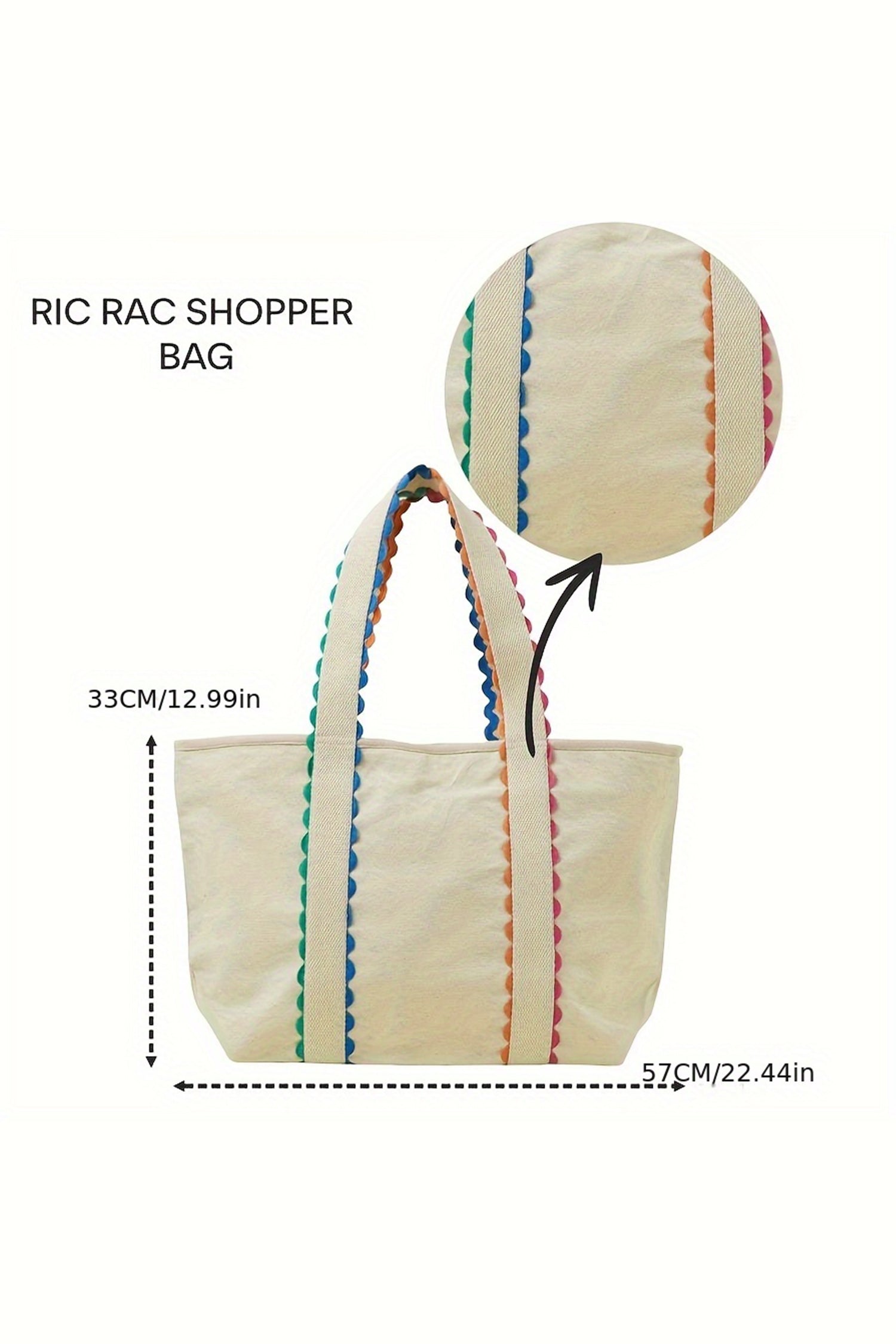 White Colorful Ricrac Detail Canvas Tote Bag ae7c6712bd6be652