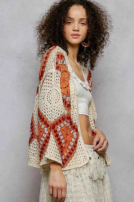 Open Front Crochet Cardigan with Granny Square Pattern ae7dea34-3e78-4e7c-bf47-14545579f3c9-Max-Origin