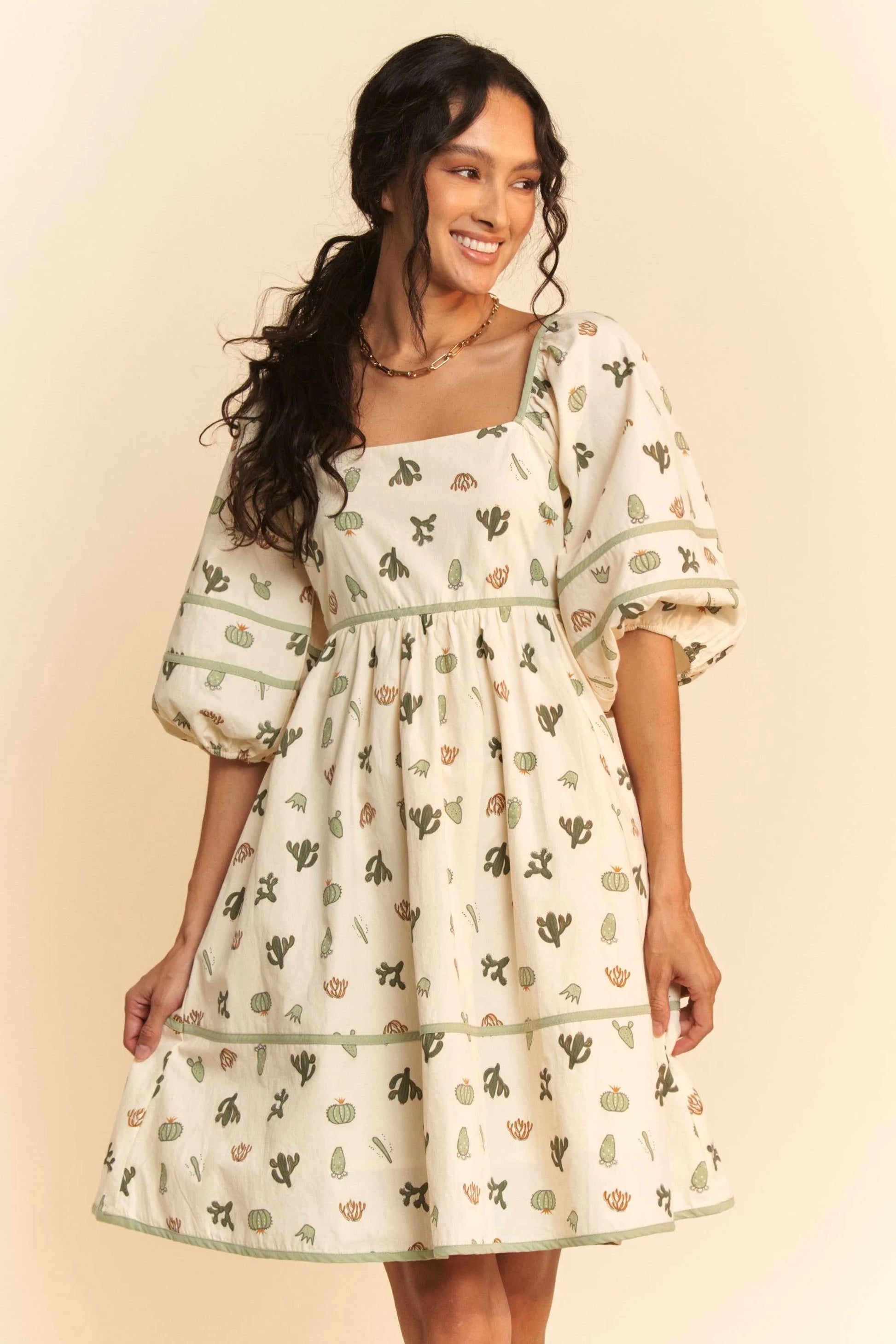 Davi & Dani Cactus Printed Poplin Contrast Piping Mini Dress ae830ac6a2694099a2a7583108effd32-Max-Origin