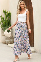 Sky Blue Bohemian Floral Print Tiered Maxi Skirt with Split ae89a4e6fb2e033c