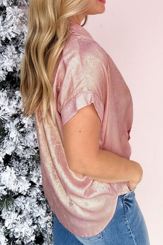 Delicacy Metallic Buttoned Loose Fit Short Sleeve Shirt ae8b351817d59917