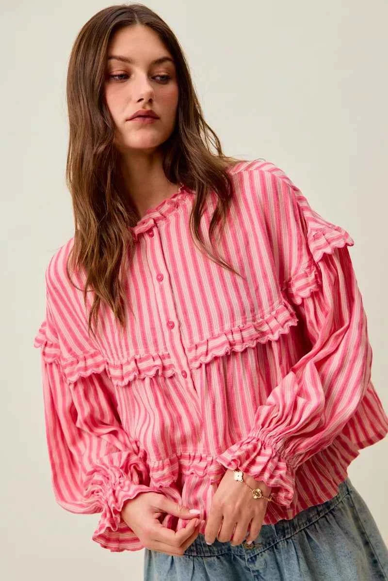 SO ME Variegated Stripe Reversible Flowy Boho Blouse ae964df873c54ee39984189919bdf075-Max-Origin