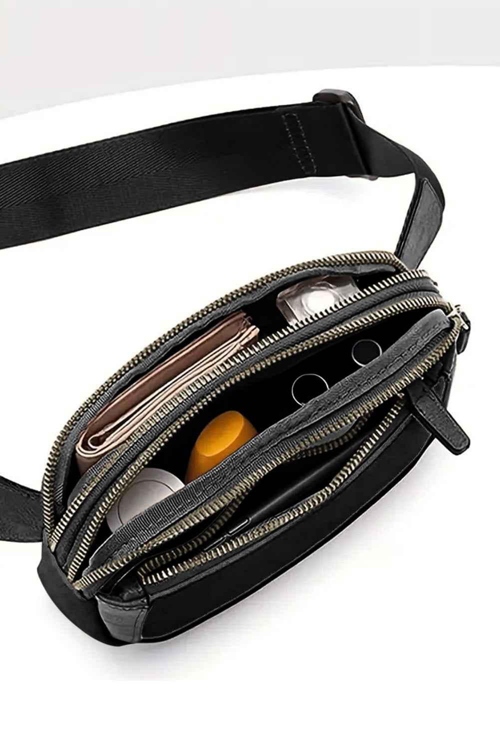 Black Minimalist Multi-zipped Crossbody Bag ae97685ef51ebfcd