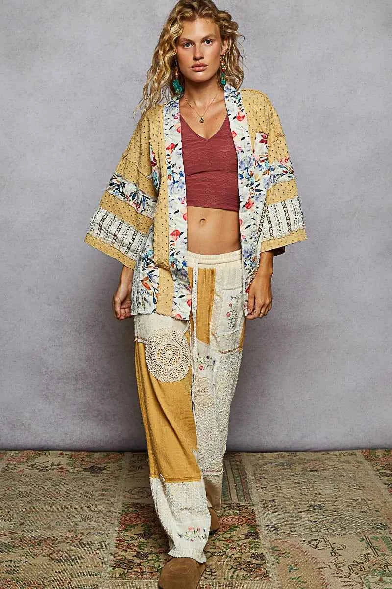 POL Raw Edge Open Front Patchwork Cardigan with Floral Trim ae9c08f0-0f6e-4af8-8d9e-be31ab9b37a1-Max-Origin