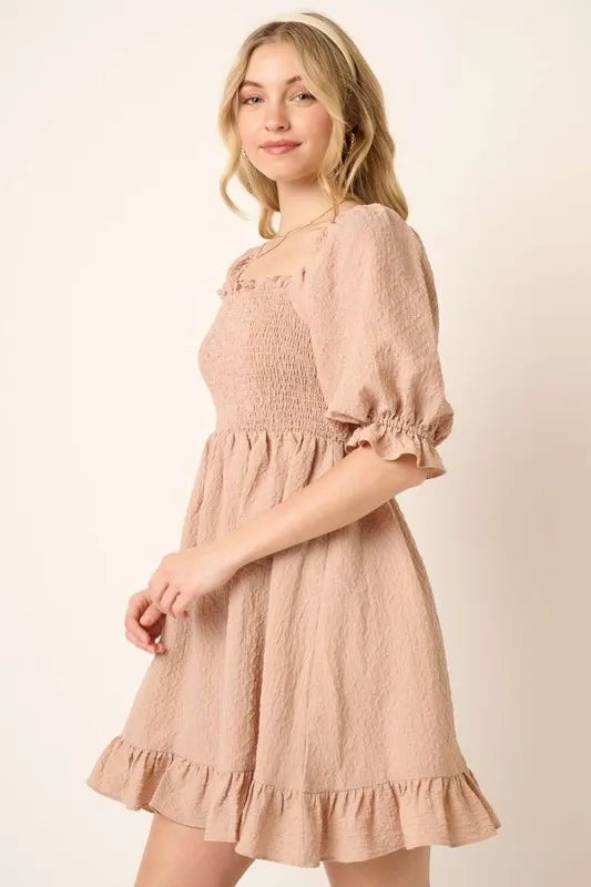 Mittoshop Smocked Ruffled Hem Half Sleeve Mini Dress aea2b5ee-e424-4c8e-98a4-4ab66a260c13-Max