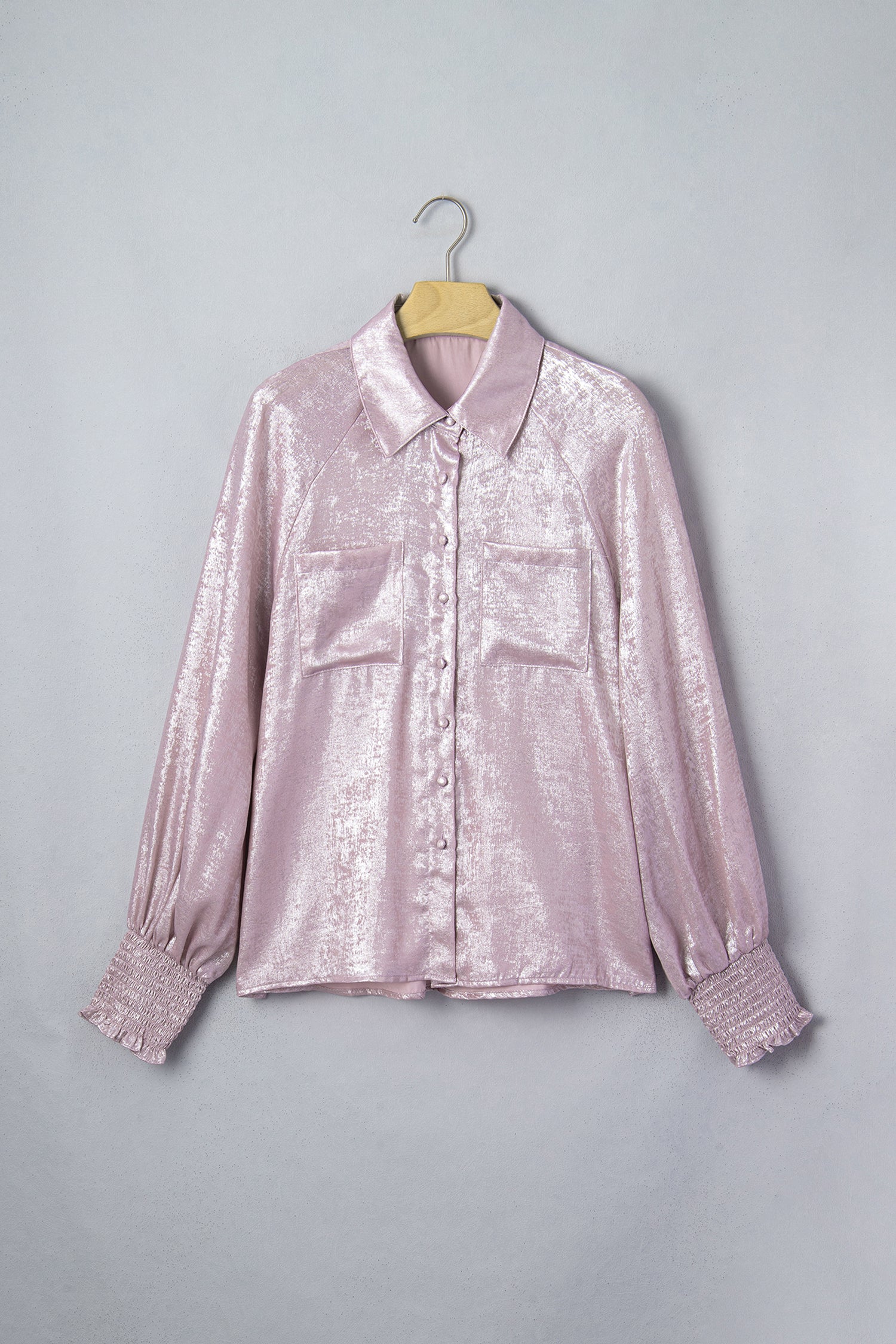 Delicacy Long Sleeve Button Front Ruffle Cuffs Back Paneling Shirt aea83fae937036fb