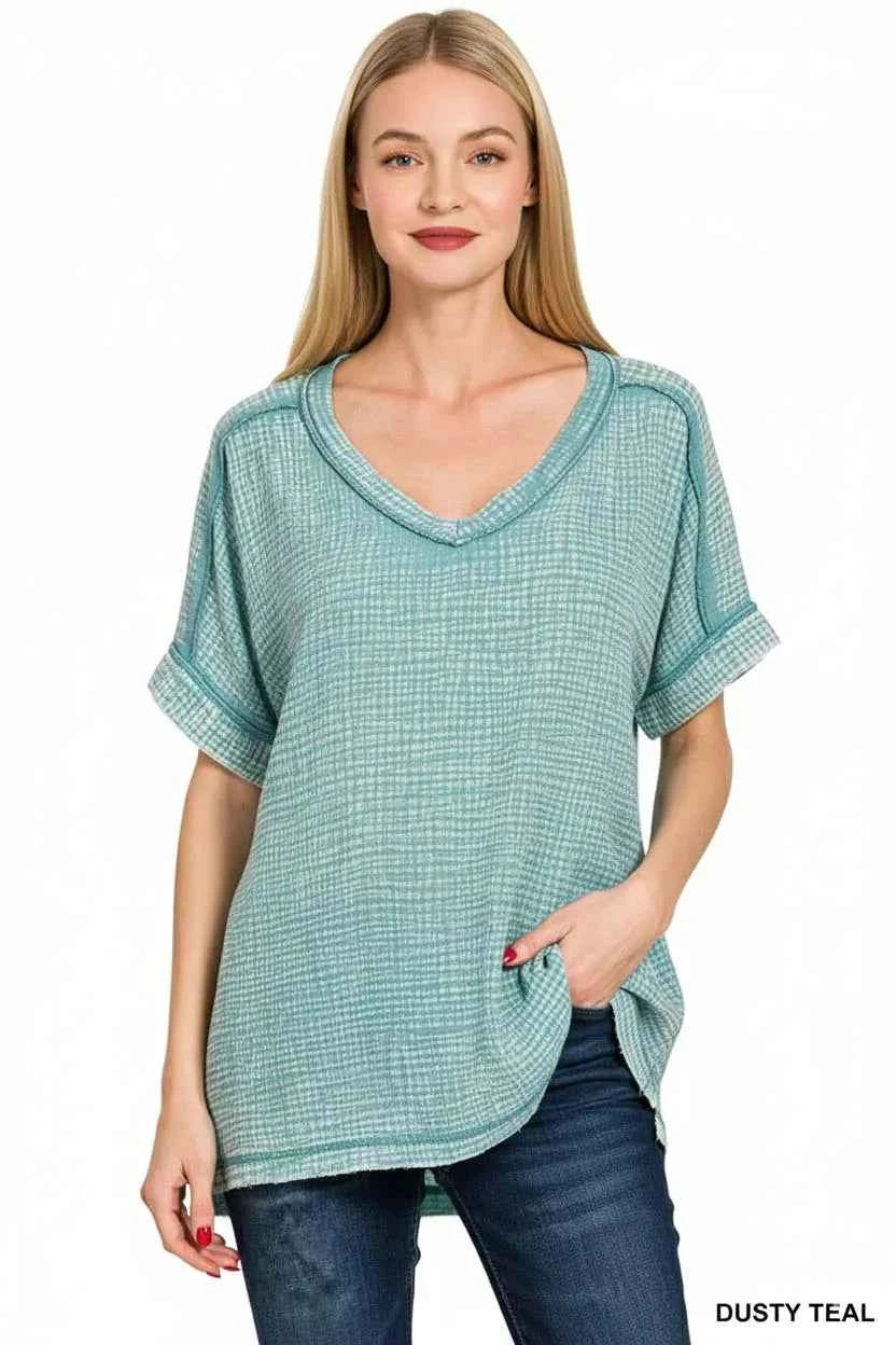Zenana Acid Washed Double Gauze V-Neck Tee aeabe1ef-20a9-4435-bff3-f1a858134c7e-Max-Origin