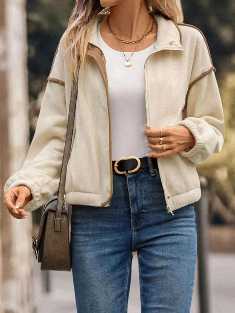 Perfee Zip Up Dropped Shoulder Polar Fleece Jacket aeb2a108-c93f-4a42-be5b-937ee6756dd2-Max