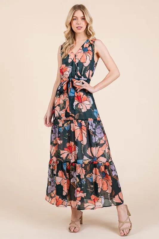 Lime 'N' Chili Floral Print Sleeveless Tie Waist Maxi Dress aeb909e3091f437a9145af30bf6a6224-Max-Origin