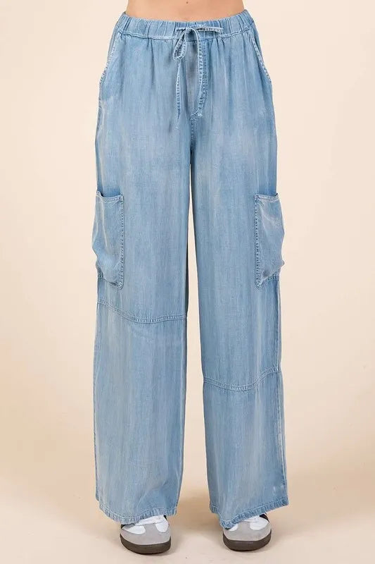 Mittoshop Washed Elastic Waist Cargo Wide Leg Pants aec248ce-d083-4bad-9ff3-e82d4cc519de-Max