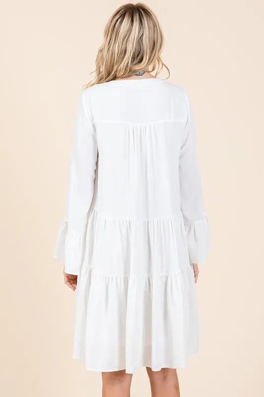 Mittoshop Tiered Notched Flare Sleeve Dress aec7812d-7fc7-463a-b047-de75416b1c43-Max