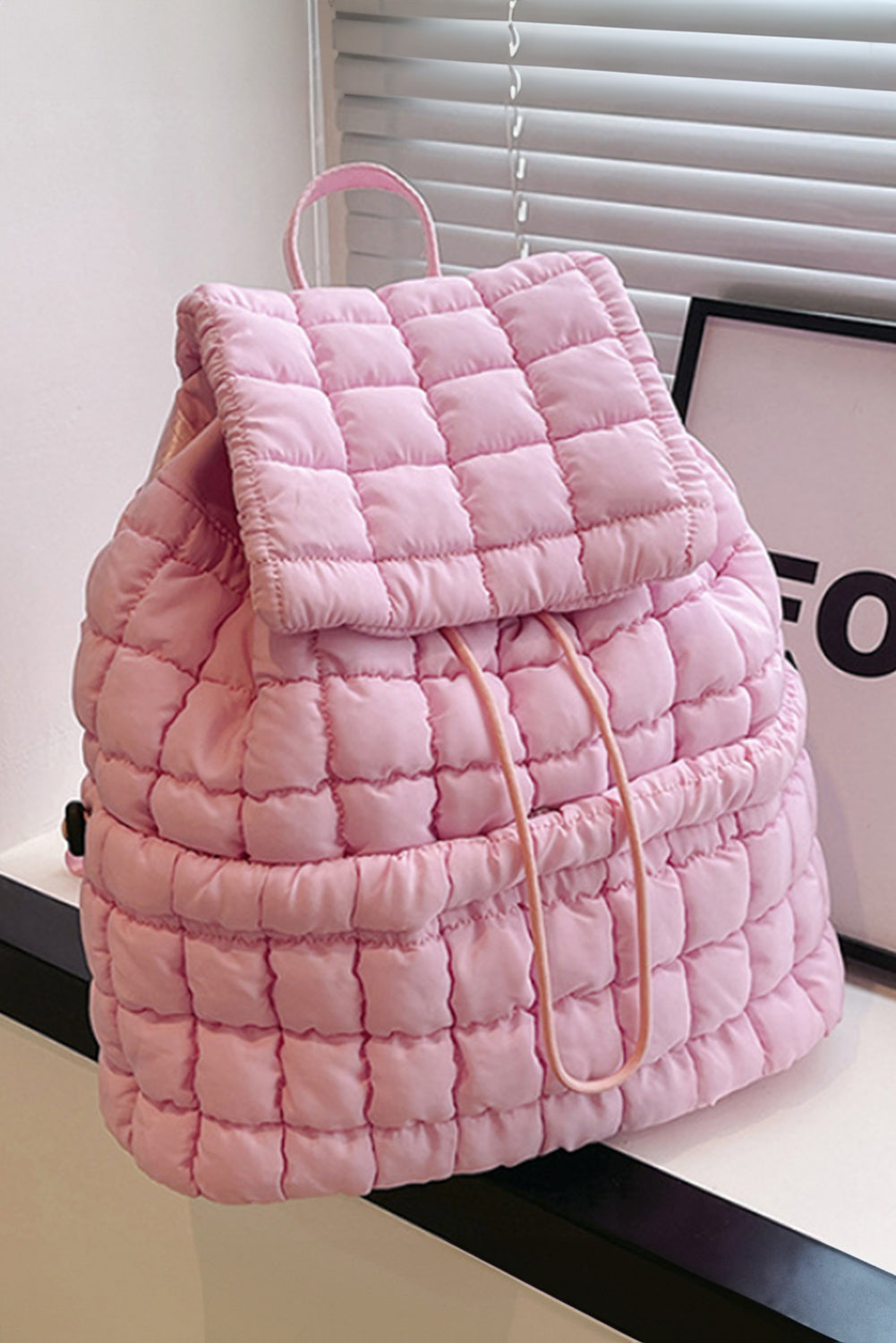Pink Solid Flapped Quilted Puffer Backpack aec7bdbc82cb934e