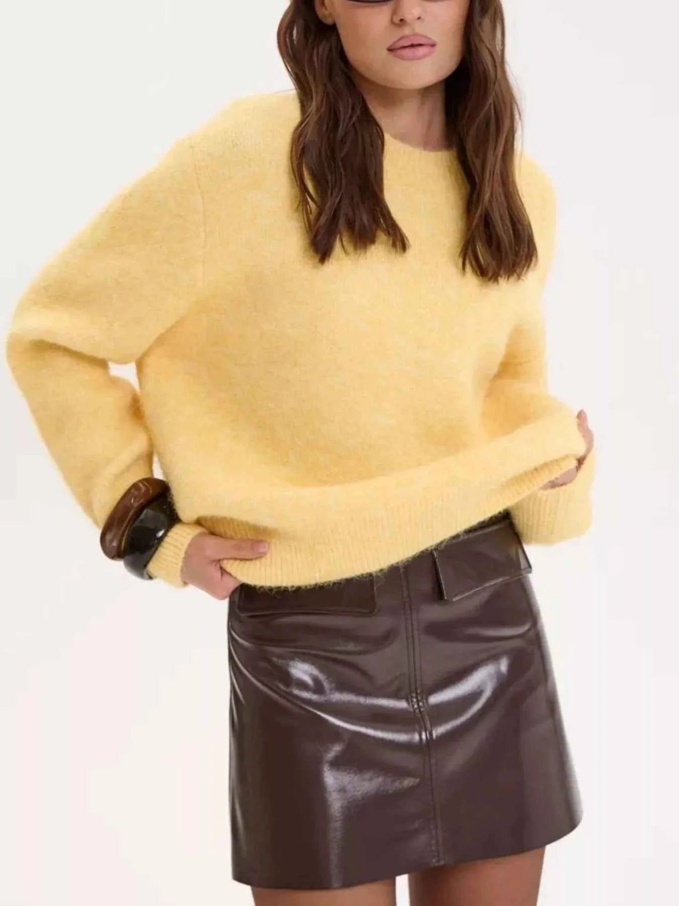 Round Neck Dropped Shoulder Sweater Pastel Yellow One Size aece6ced-88f1-4212-8698-a48ef37ab0c1-Max-Origin