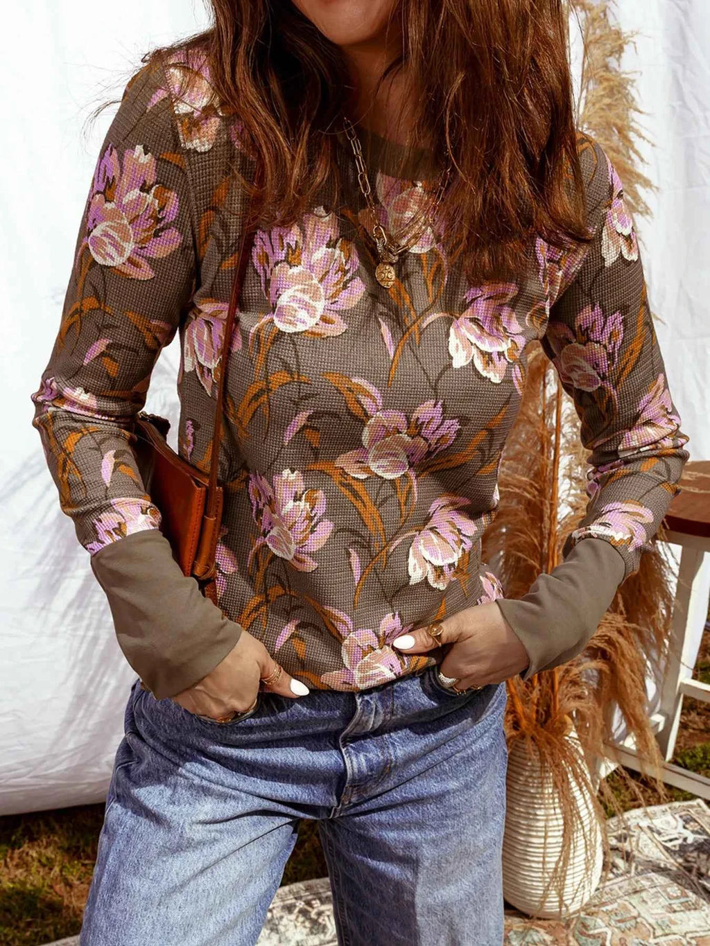 Floral Print Waffle Textured Long Sleeve Top aece756ee59143e09eb6c0b32a7df58f-Max-Origin