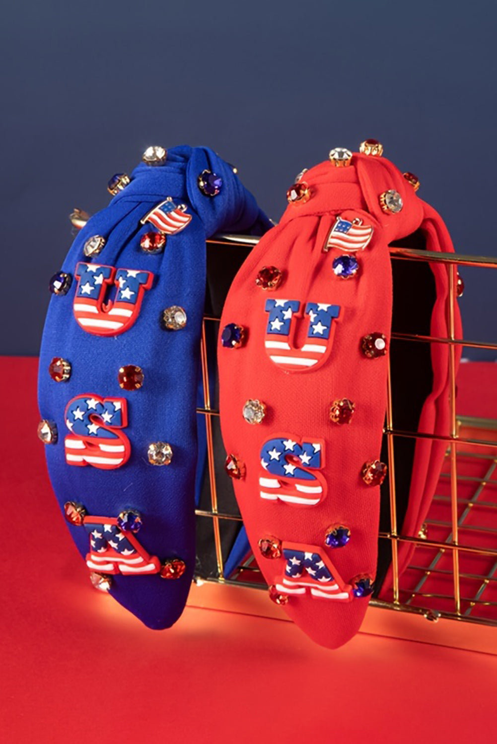 White USA Flag Gemstone Decor Knotted Wide Headband aed3bd14169bd161