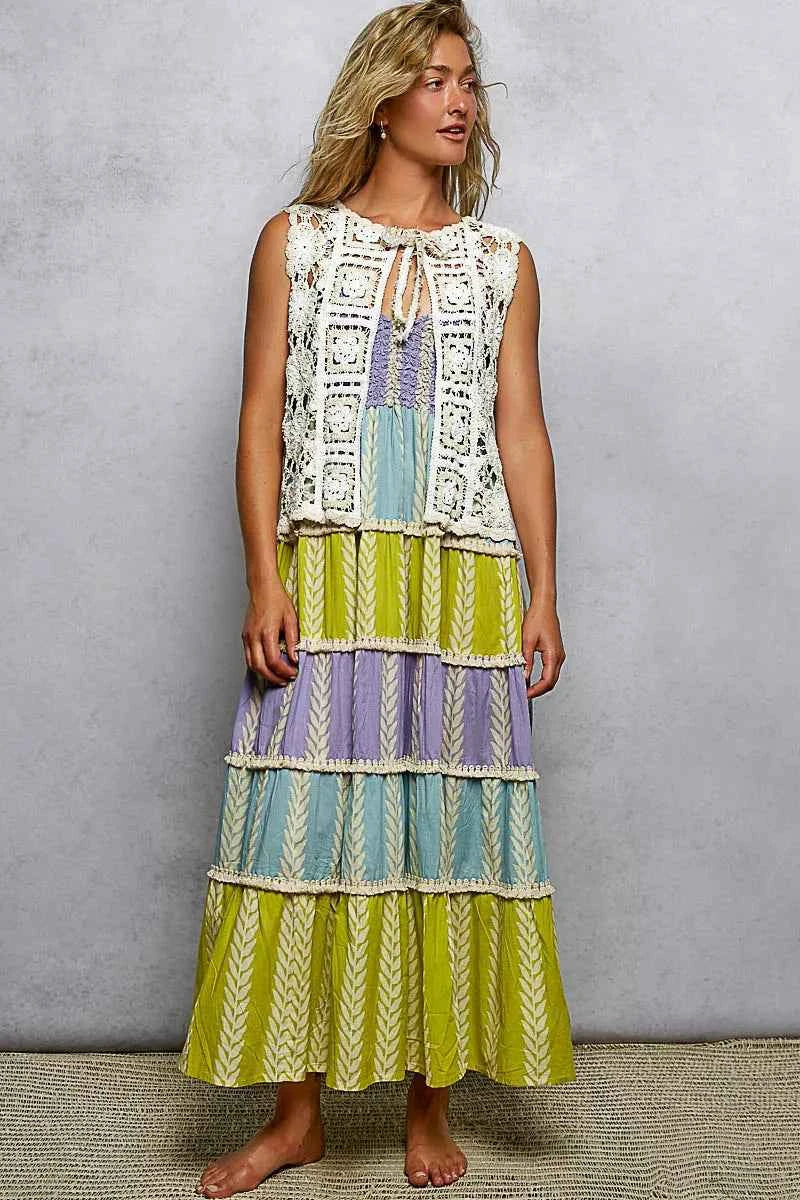 POL Tie Front Floral Pattern Crochet Vest with Scalloped Edge aedbca45-3178-46b3-b3fe-a3d89135ca6b-Max-Origin