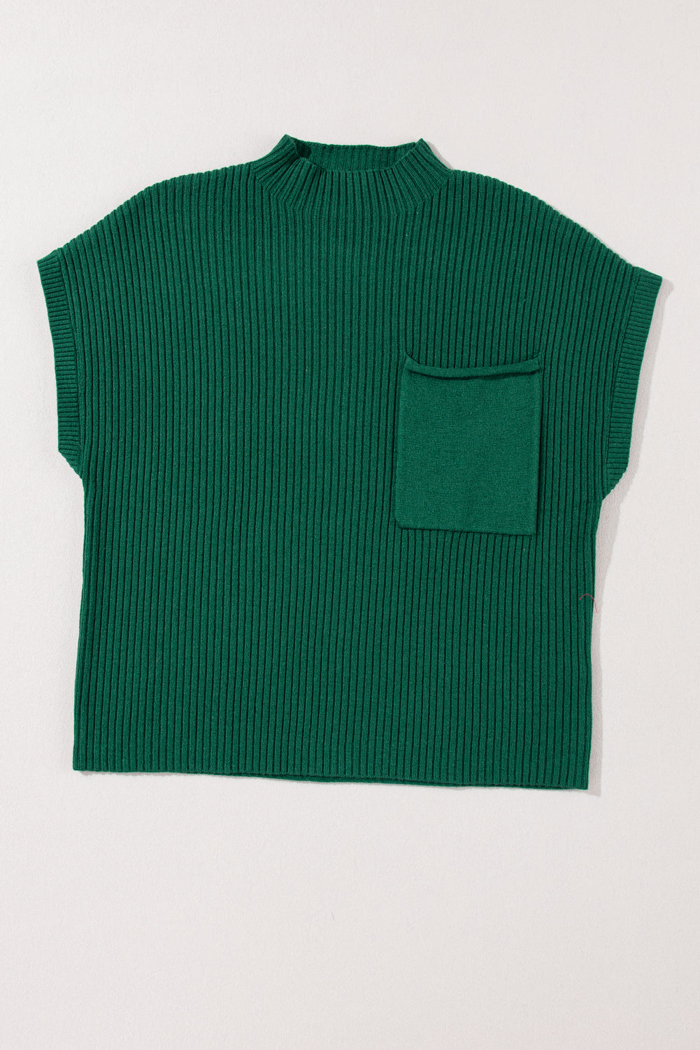 Green Patch Pocket Ribbed Knit Short Sleeve Sweater aee34da4e4631d25