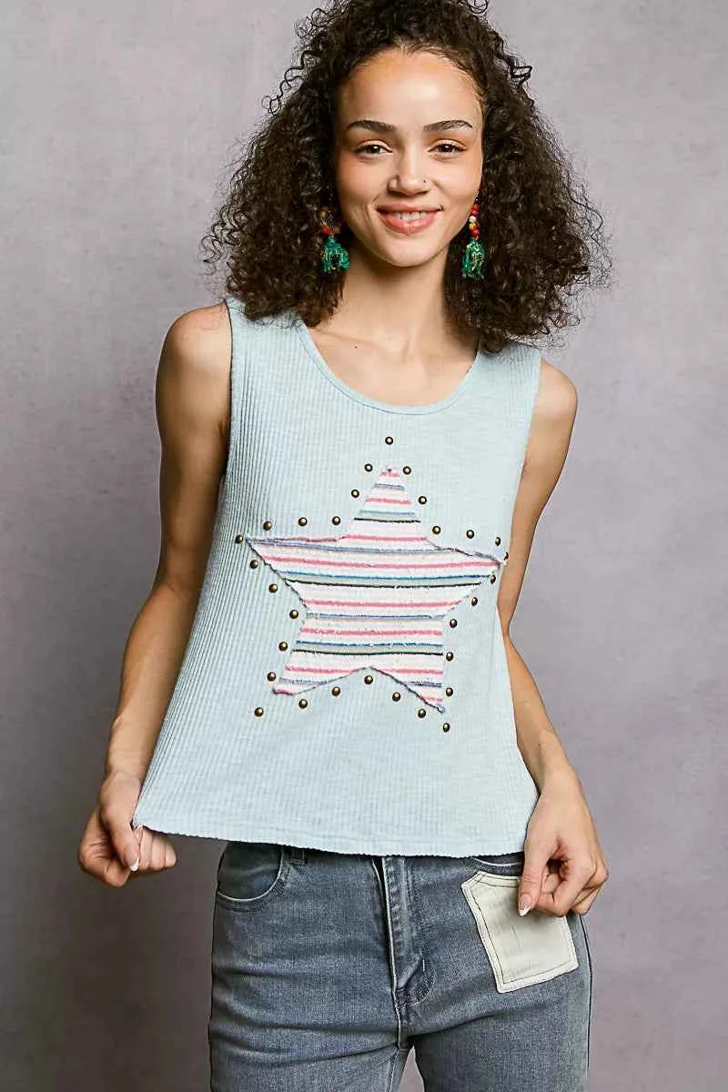 POL Round Neck Stud Point Ribbed Tank with Stripped Star Patch LIGHT BLUE aeeb396b-a0c4-466b-80c0-2636144d7aa0-Max-Origin