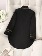 Decorative Button Hight-Low Blazer with Cuff Trim aeec026d68464fddb039d48a9b8f6f2c-Max-Origin