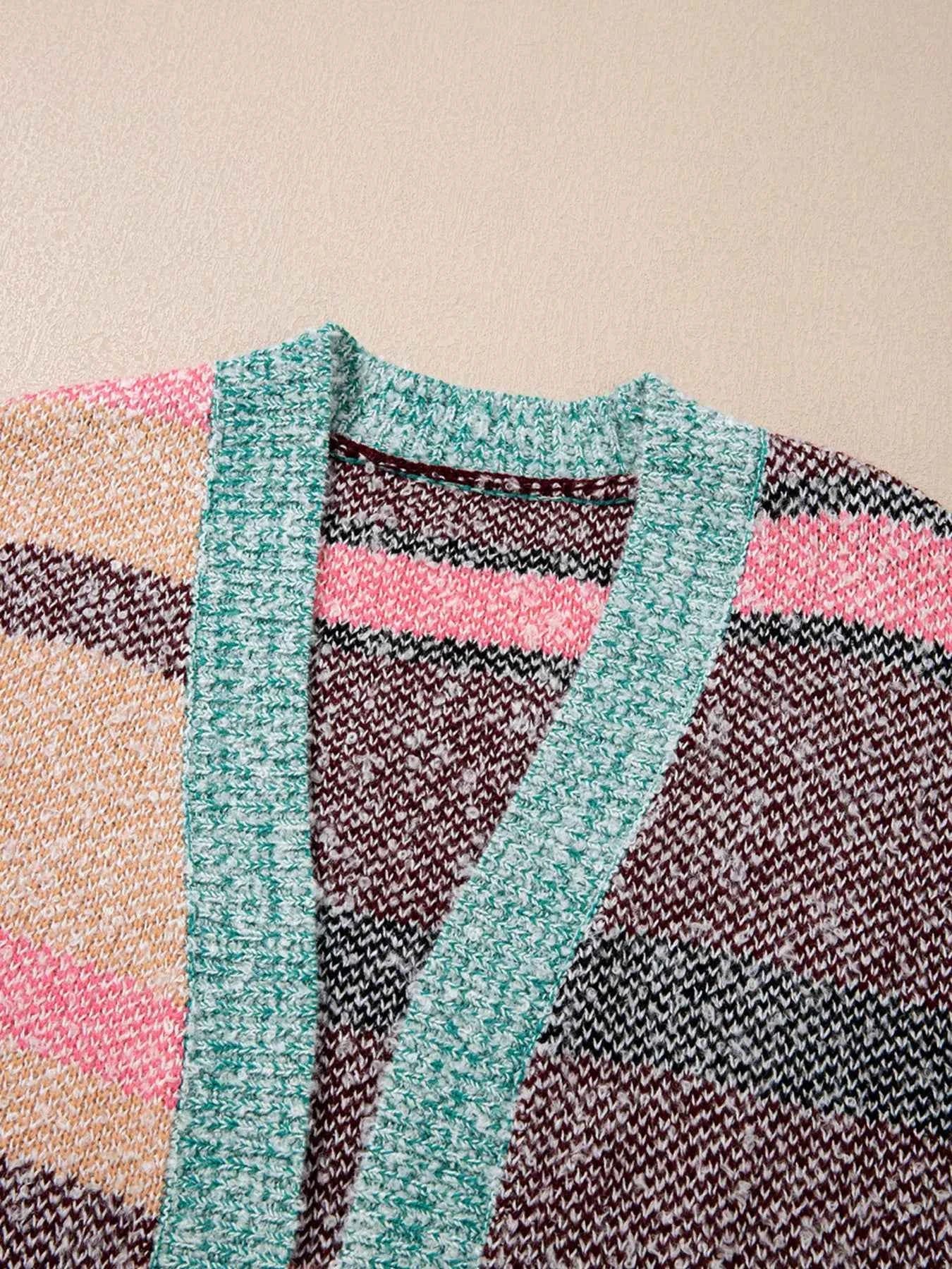 Color Block Striped Side Slit Open Front Cardigan aeece3f35ec644638d8d5ac191b55246-Max-Origin