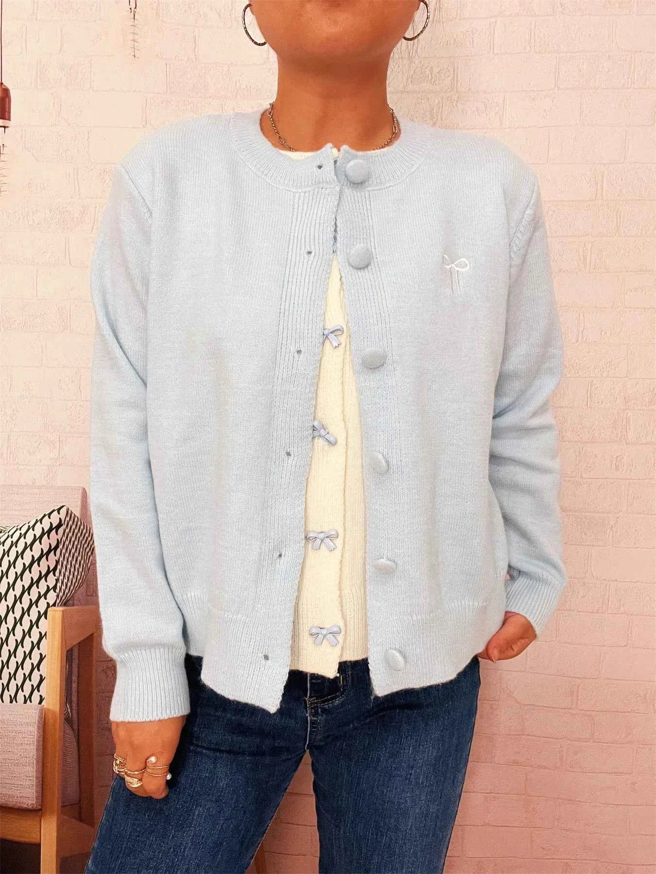 Button-Up Long Sleeve Cardigan Blue One Size af0d05a24f4848db9b09bb608547696a-Max-Origin