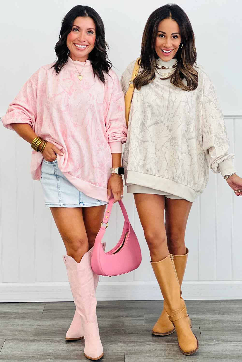 Pink Camo Print Mock Neck Loose Sweatshirt af10e720ddb216bc