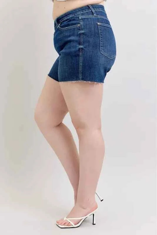 Plus Size High Waist Criss-Cross Waistband Denim Shorts af1237c5b15447c2b418809015bf6cea-Max-Origin