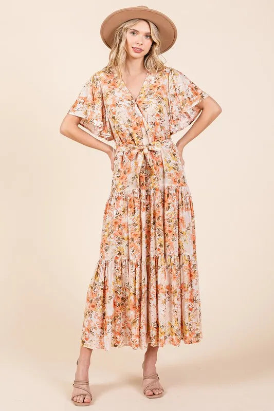 Mittoshop Floral Tie Waist Flutter Sleeve Tiered Dress af14ca33-173a-4296-a541-944c0b3df5a3-Max