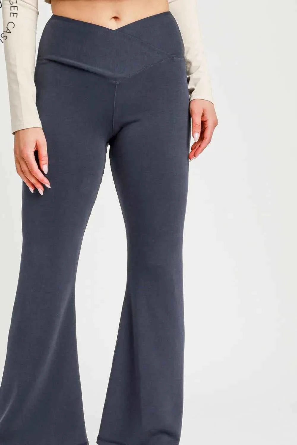 Umgee High-Waisted Flare Leggings Dark Navy af167867-111f-4767-a52e-ab16d978f7ae-Max-Origin