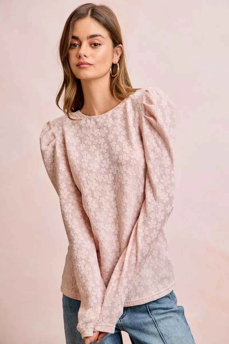 BiBi Textured Flower Knit Puff Shoulder Top af19ea6bc9b544c2a64d393fa5d15110-Max-Origin
