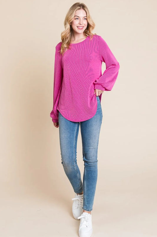 Long Sleeve Curved Hem Ribbed T-Shirt - Opaque Stretch T-Shirt af285e7a-1877-4206-839c-9c343e1ba781-Max