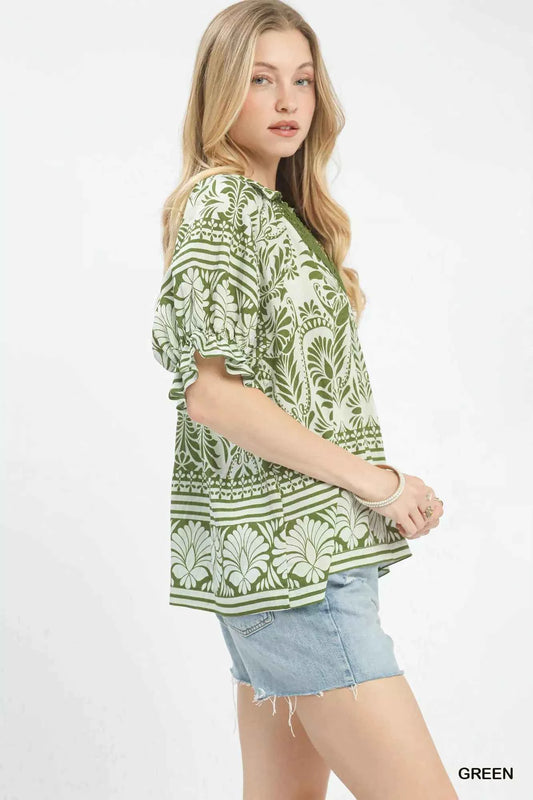 Two Tone Boarder Print Top af30ef61-7820-46ba-b1ae-238f7bae0509-Max-Origin